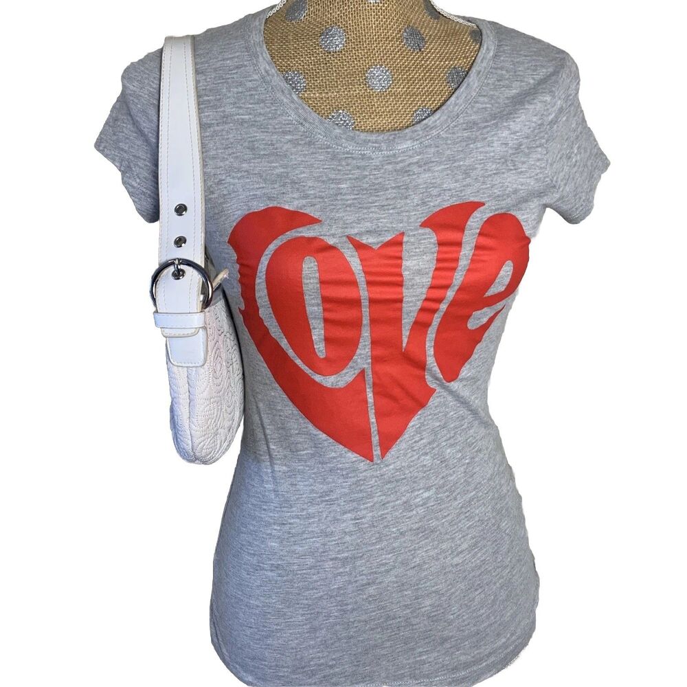 Y2k Wound Up Love Heart Baby Tee Top Short Graphic Fitted Small Mcbling Statemen